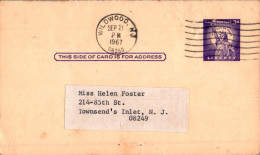 'US Postal Stationery 3c Statue Of Liberty Wildwood 1967 To Townsend''s Inlet NJ' - 1961-80
