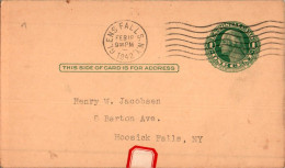 US Postal Stationery 1c Glens Falls 1942 To Hoosick Falls NY - 1941-60