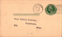 US Postal Stationery 1c Chicago To Pipestone Minn American Library Association - 1941-60