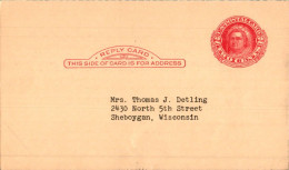 US Postal Stationery 2c To Thomas Detling Sheboygan Wisconsin - 1941-60