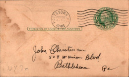 US Postal Stationery 1c Pottstown 1946 To Bethlehem - 1921-40