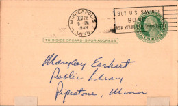 US Postal Stationery 1c Minneapolis To Pipestone Min 1949 - 1941-60