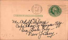 US Postal Stationery 1c Saint Augustine 1948 To New Jersey - 1921-40