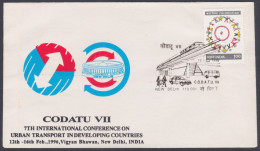 Inde India 1996 Special Cover Urban Transport Conference, Metro Train, Car, Van, Pictorial Postmark - Lettres & Documents