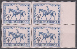 1947 , Mi 811 ** (2) -  4er Block Postfrisch - Pferderennen Um Den Preis Der Stadt Wien - Neufs