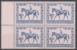 1947 , Mi 811 ** (3) -  4er Block Postfrisch - Pferderennen Um Den Preis Der Stadt Wien - Unused Stamps