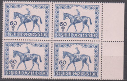 1947 , Mi 811 ** (4) -  4er Block Postfrisch - Pferderennen Um Den Preis Der Stadt Wien - Neufs