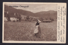 Herzlichen Ostergruss! / Woman In Field / Feldpost / Postcard Circulated, 2 Scans - Other & Unclassified