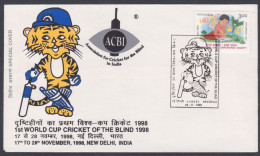 Inde India 1998 Special Cover Cricket Of The Blind, Blindness, Handicap, Disabled, Tiger, Sports, Pictorial Postmark - Cartas & Documentos