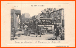 PARIS AU BON MARCHE - Service Des Livraisons - Le Chargement Des Automobiles  Héliographie De N.D. Phot - Cpa - Trucks, Vans &  Lorries