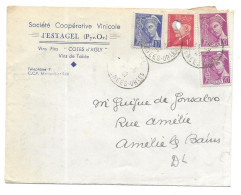Estagel, Enveloppe à Entête De La Société Coopérative Vinicole, Circulée 1947 - Covers & Documents