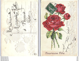 CP - Fantaisies - Brodées - Heureuse Fête - Carte Brodée Année 1911 - Bestickt