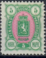 FINLAND SUOMI 1889 STEMMA 5 MARK VERDE ROSA MH/* - Ongebruikt