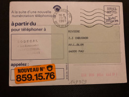 CP SERVICE DES PTT NOUVELLE NUMEROTATION TELEPHONIQUE OBL.MEC.11-3 1981 93 MONTREUIL PPAL - 1961-....