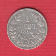 C51 / 1 Lev - 1894 - Ferdinand I ,  Bulgaria Bulgarie Bulgarien SILVER ( Cu ) Coins Munzen Monnaies Monete - Bulgaria