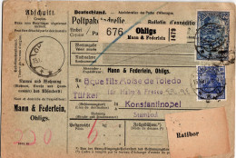 Deutsches Reich 87II, 95I Auf Brief Paketkarte Nach Constantinopel #GV484 - Otros & Sin Clasificación