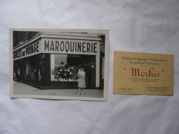 RARE - PHOTO ANCIENNE (13 X 18 Cm) Et CARTE DE VISITE : Scène Animée - MAROQUINERIE  2 Rue Abel - PARIS - Professions