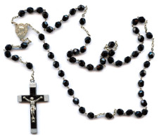 Ancien Chapelet Catholique, Perles En Verre Biseauté Noir -  '50/'60 - Lourdes - HS - Religion &  Esoterik