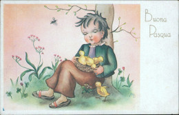 Cr627  Cartolina Augurale Buona Pasqua Bambini Children Bollo Repubblica Sociale - Autres & Non Classés