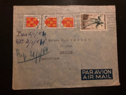 LETTRE Par Avion Pour La MARTINIQUE TP FIGARO 12F + POITOU 1F + Paire OBL.MEC.16-1 1954 PARIS VII - Cartas & Documentos