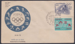 Inde India 1972 FDC Olympic Games, Olympics, Sport, Sports, Hockey, Shooting, Wrestling, Archery, First Day Cover - Cartas & Documentos