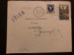 LETTRE Par Avion Pour La MARTINIQUE TP LE QUESNOY 15F + SAINTONGE 5F OBL.MEC.30-10 1957 PARIS VII - Cartas & Documentos