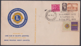 Inde India 1972 Special Cover Lions International, Lions Club, SOcial Work, Stamp Exhibition, Label - Cartas & Documentos