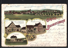 Lithographie Ballmertshofen /Württemberg, Brauerei Und Posthalterei Von Friedrich Warth, Metzgerei V. J. Frech, Bahnh  - Other & Unclassified