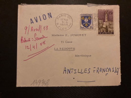 LETTRE Par Avion Pour La MARTINIQUE TP MAUBEUGE 15F + SAINTONGE 5F OBL.MEC.9-4 1958 PARIS VII - Covers & Documents