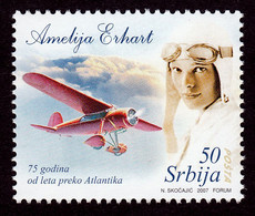 Serbia 2007 Amelia Earhart Flight Over Atlantic Aviation Airplane Lockheed Vega United States, MNH - Serbia