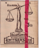 Pub Reclame - Zwitsersche Chocolade Fabriek - Orig. Knipsel Coupure Tijdschrift Magazine - 1925 - Non Classés