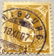 Schweiz Suisse 1891: 14 Vertikalzähne KZ I Zu 72A Mi 64XA Yv 80  3 Fr Braun Mit ⊙ FRIBOURG 18.XII.97 (Zu CHF 30.00) - Gebruikt