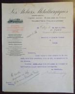 Lettre Avec Gravure Locomotive Ets " Les Ateliers Métallurgiques " Tubize 1920 - 1900 – 1949