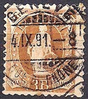 Schweiz Suisse 1891: 14 Vertikalzähne KZ I Zu 72A Mi 64XA Yv 80  3 Fr Braun Mit ⊙ GENÈVE 4.IX.91 (Zu CHF 30.00) - Usati