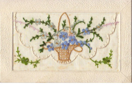 Carte Brodée Avec Rabat - Panier Rempli De Fleurs, Myosotis - Embroidered