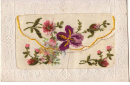 Carte Brodée Avec Rabat - Fleurs, Iris - Embroidered