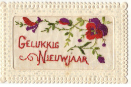 Carte Brodée - Gelukkig Nieuwjaar - Pensées - Embroidered