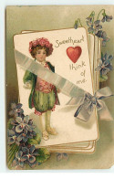 Carte Gaufrée - Sweetheart Think Of Me - Enfant Sur Des Cartes, Et Violettes - Valentinstag