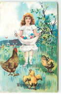 Carte Gaufrée - Joyeuses Pâques - Fillette Portant Un Oeuf Rempli De Fleurs - Easter