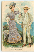 Carte Gaufrée - Fate, Square Me Only Joy. Spare My Darling Boy - Couple Se Promenant Le Long D'une Côte - Autres & Non Classés