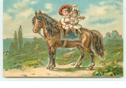 Carte Gaufrée - Enfants Sur Un Cheval - Otros & Sin Clasificación