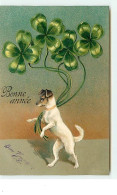 Carte Gaufrée - Bonne Année - Chien Avec Trèfles à Quatre Feuilles - Anno Nuovo