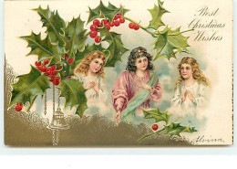 Carte Gaufrée - Best Christmas Wishes - Trois Anges Gardiens - Autres & Non Classés