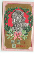 Carte Gaufrée - A Merry Christmas - Profil Du Père Noël - Santa Claus