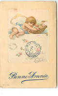 Carte Fantaisie - Bonne Année - Enfant Fouillant Dans Un Panier De Fleurs - Anno Nuovo