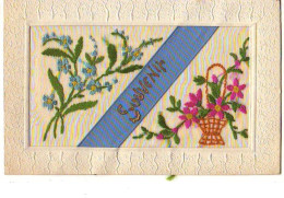 Carte Brodée - Souvenir - Fleurs - Embroidered