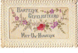 Carte Brodée - Hartelyk Gefeliciteerd Met Uw Huwelyk - Fleurs - Brodées