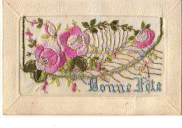 Carte Brodée - Bonne Fête - Fleurs - Embroidered