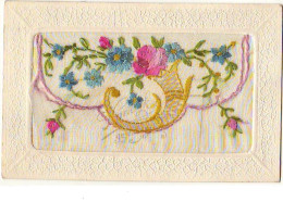 Carte Brodée - Corne D'Abondance Remplie De Fleurs - Embroidered