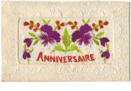 Carte Brodée - Anniversaire - Pensées - Brodées